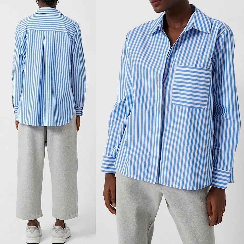 French Connection Thick Stripe Relaxed Fit Popover Top